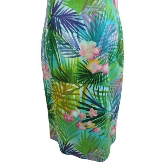 VTG 90s Maggy London Green Tropical Sleeveless Linen Blend Dress Size 8 - Picture 6 of 14